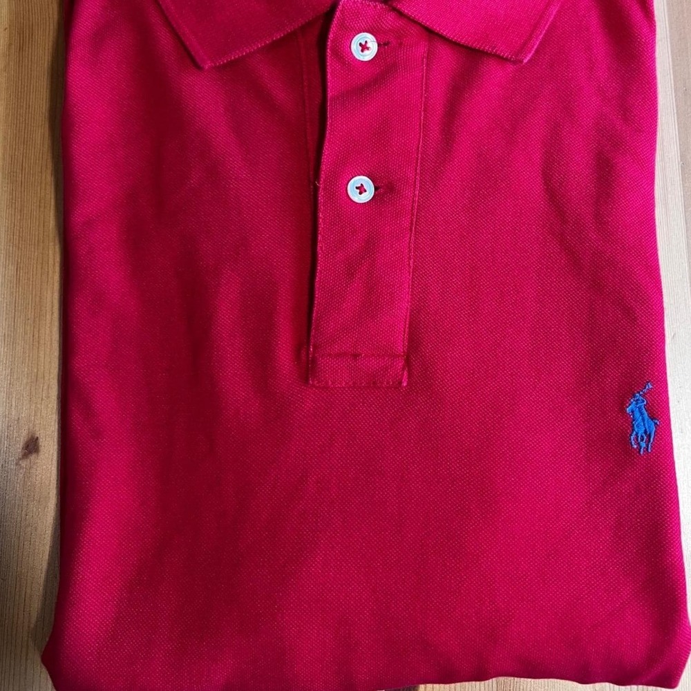 Vintage‎ Polo Ralph Lauren XXL Mens Polo Shirt Red Blue Pony Logo 0451 - Picture 3 of 5